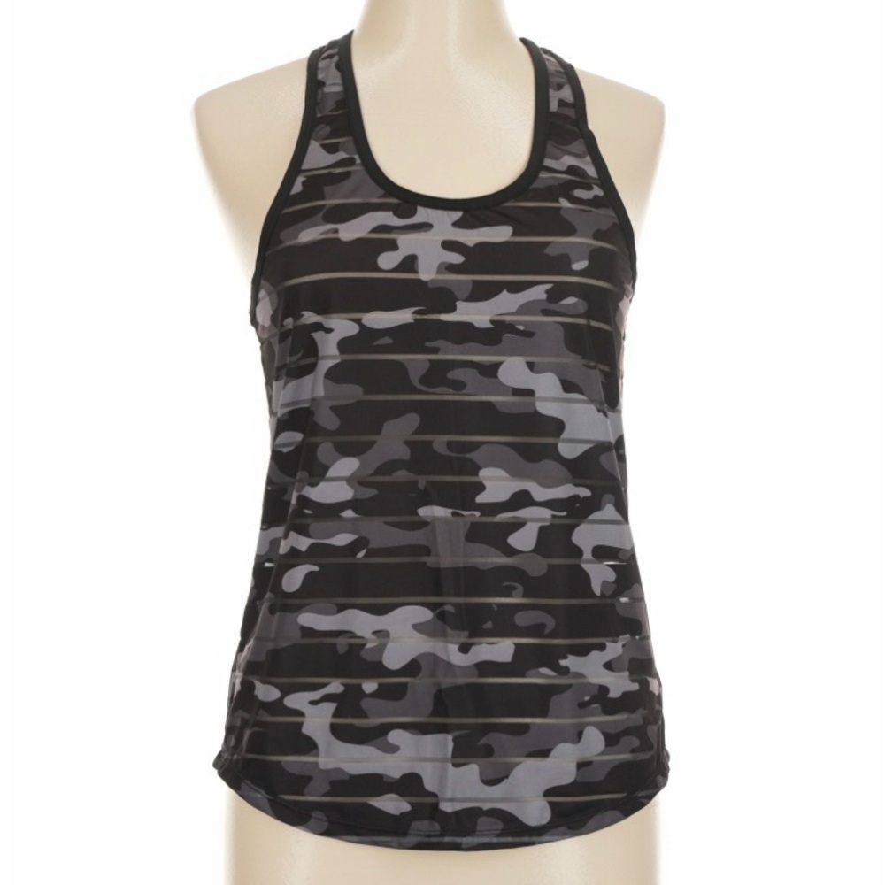 Zyia Havana mesh-stripe tank, black camo, Large